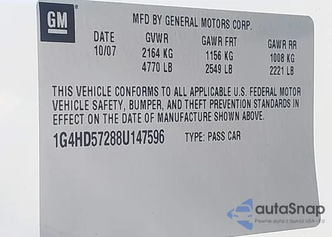 2008 Buick Lucerne Cxl from USA, damaged, VIN 1G4HD57288U147596